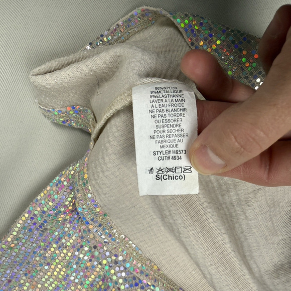 Ginger G Sequin Top Sz S Silver Metallic Rave Club Disco Glitter NYE Maximalism - Picture 6 of 9